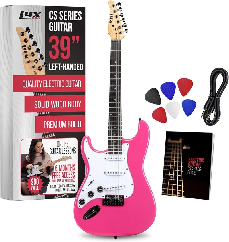 LyxPro CS 39” Left Hand Electric Guitar Kit for Beginner, Intermediate & Pro Players with Guitar, Amp Cable, 6 Picks & Learner’s Guide, Solid Wood Body, Volume/Tone Controls, 5-Way Pickup - Pink - Image 1
